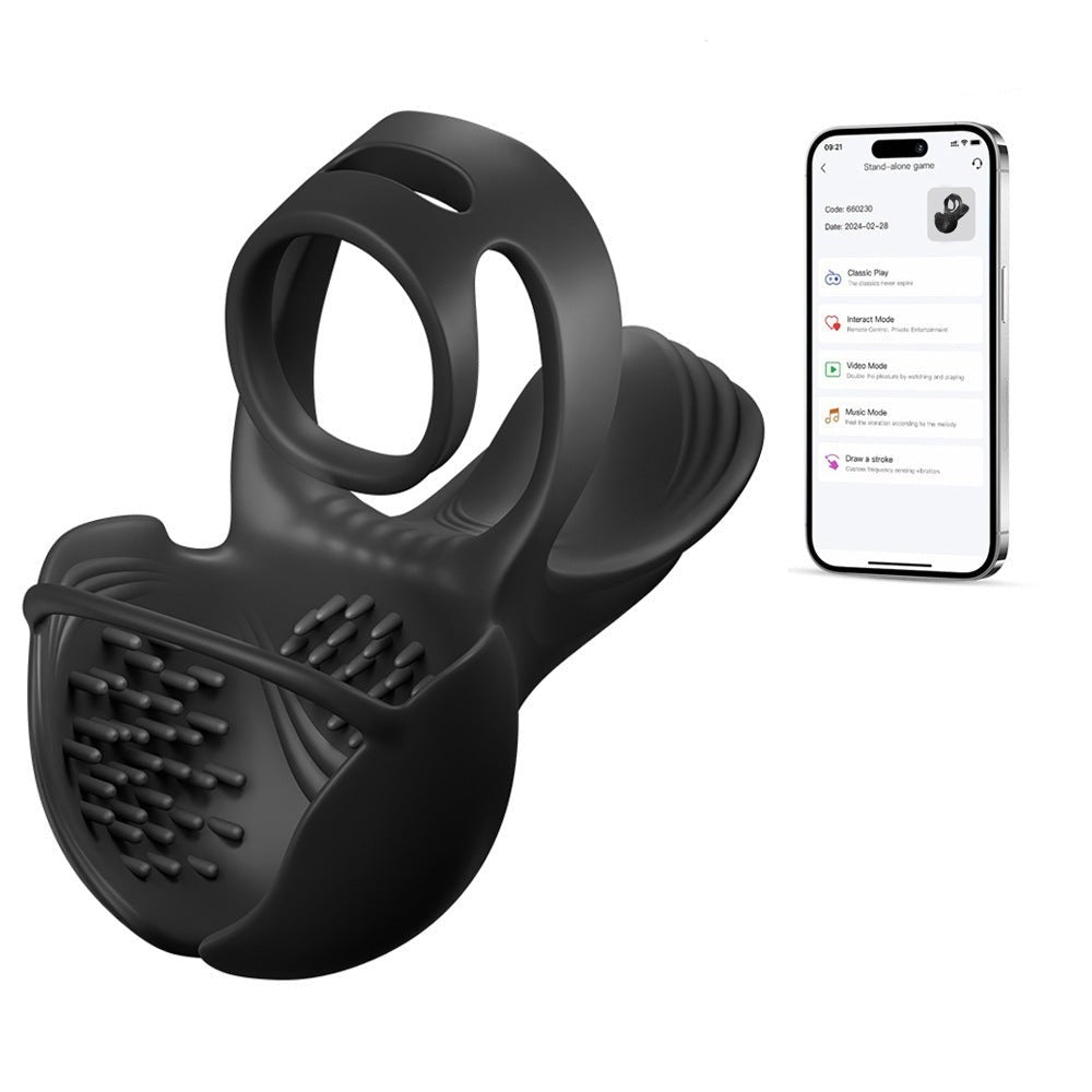 Black app-controlled testicle ring vibrator, photo 8