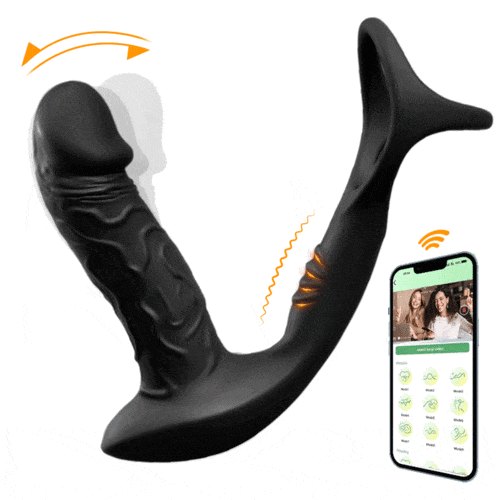 Black silicone app-controlled prostate massager, photo 1