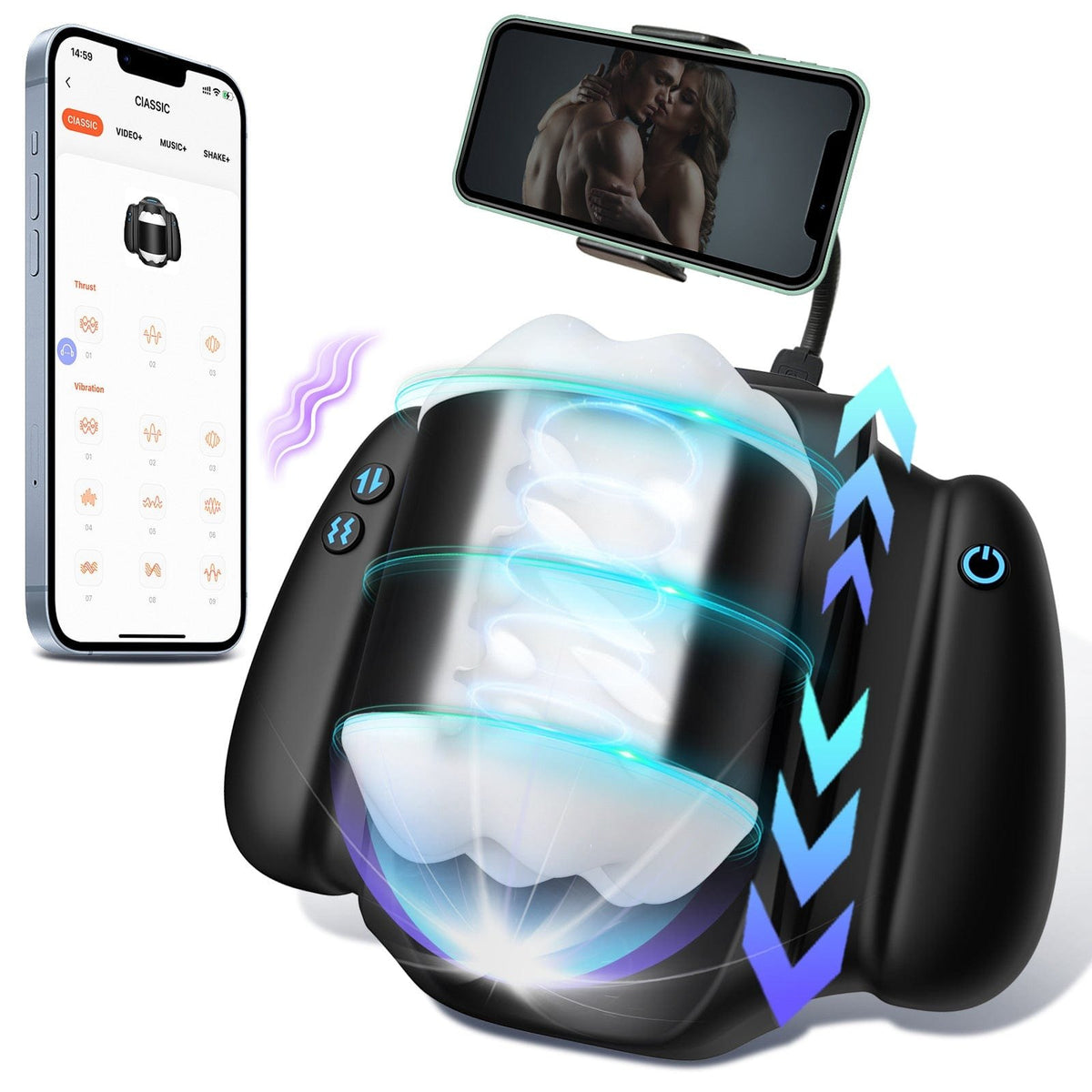 Black app controlled robotic male masturbator, photo 1