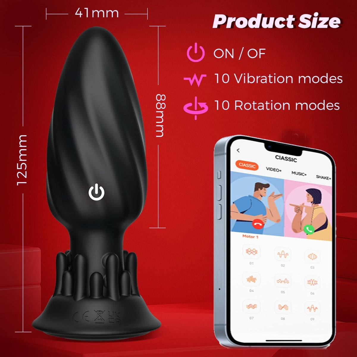 Black app-controlled rotating anal plug, photo 6