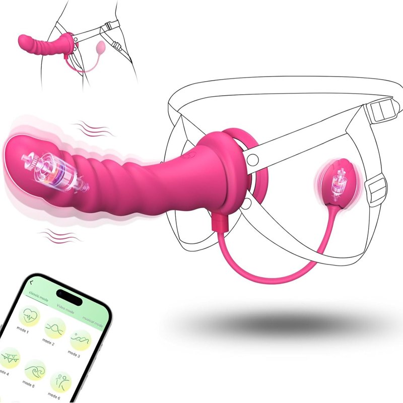 Rose red (No Panty) pink silicone wearable strap-on vibrator