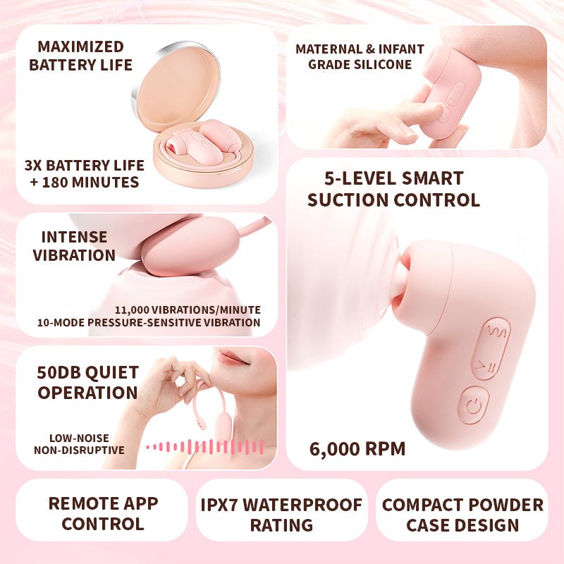 Pink silicone app controlled suction and egg vibrator, photo 4