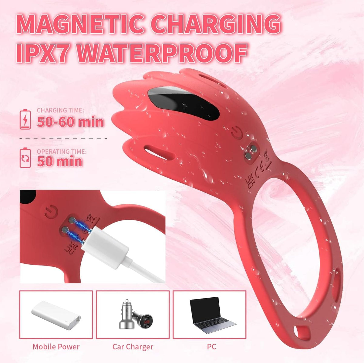Rose red vibrating cock ring, photo 7