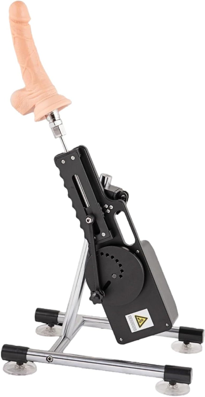 Black sex machine with realistic flesh-tone dildo attachment, photo 1