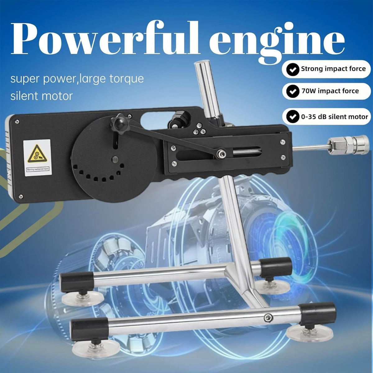 Black sex machine with realistic flesh-tone dildo attachment, photo 3