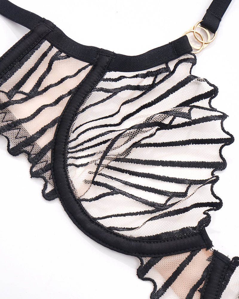 Art deco embroidered sheer mesh bra set, photo 10