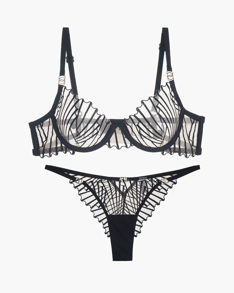 Art deco embroidered sheer mesh bra set, photo 2
