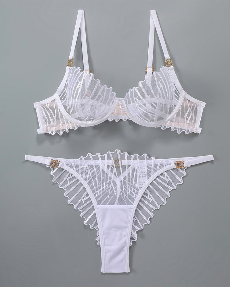 Art deco embroidered sheer mesh bra set, photo 6