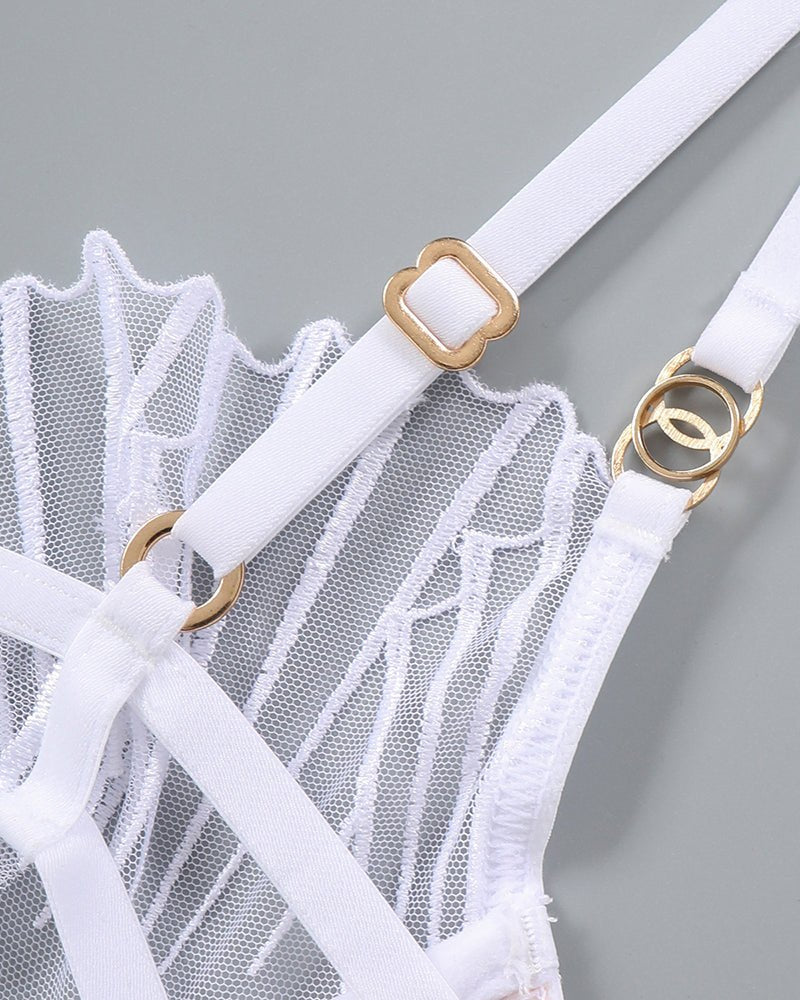 Art deco embroidered sheer mesh bra set, photo 8