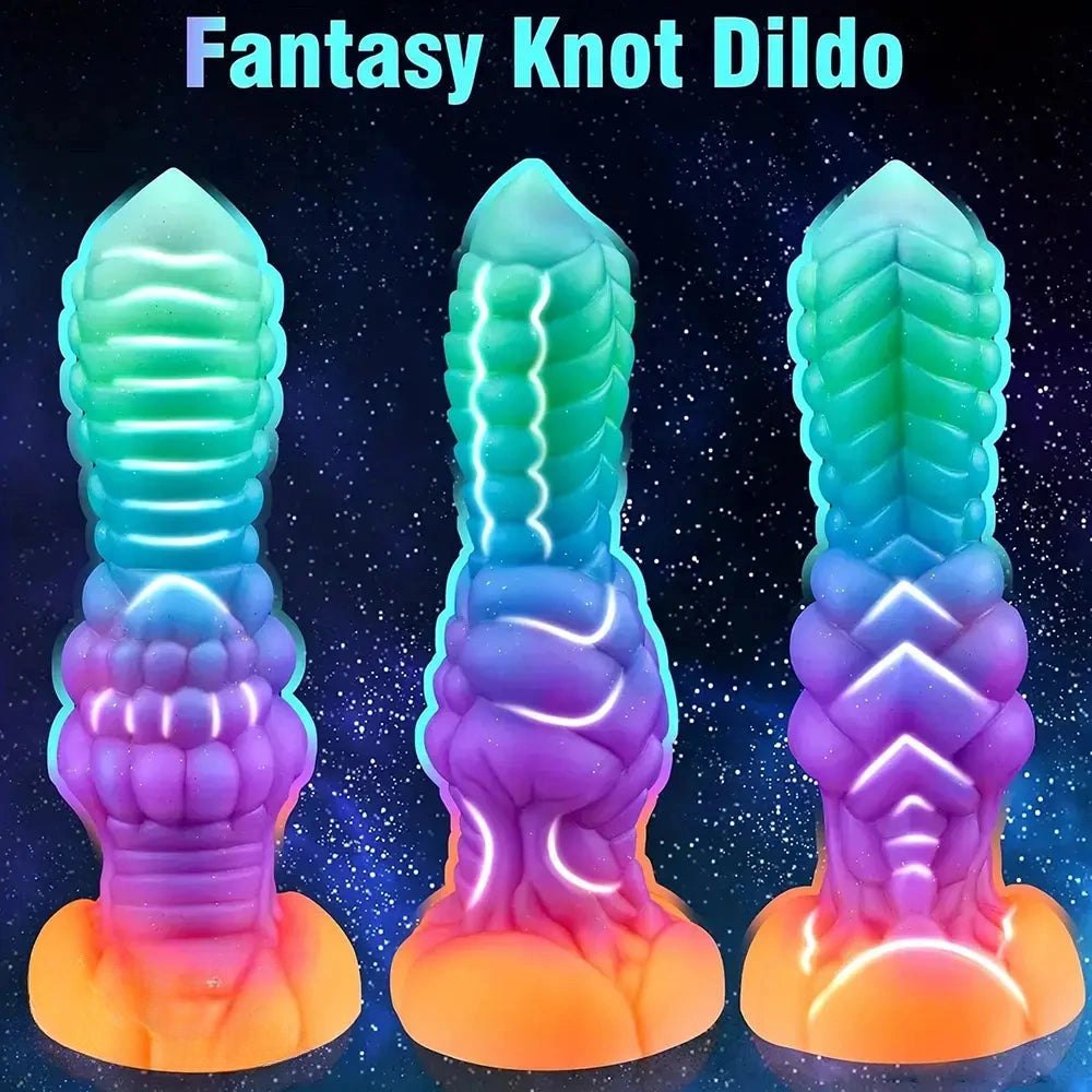 Teal purple orange fantasy knot silicone dildo, photo 1