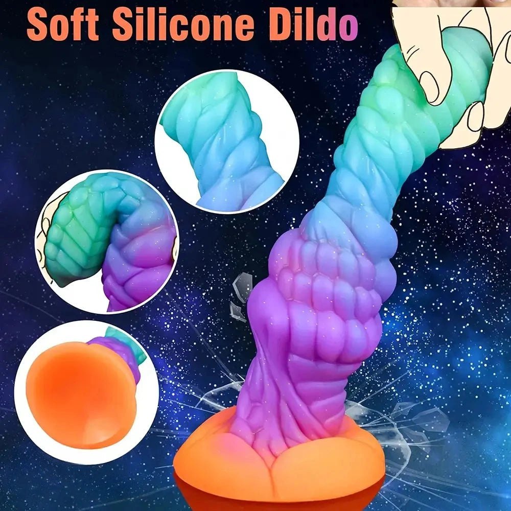 Teal purple orange fantasy knot silicone dildo, photo 3