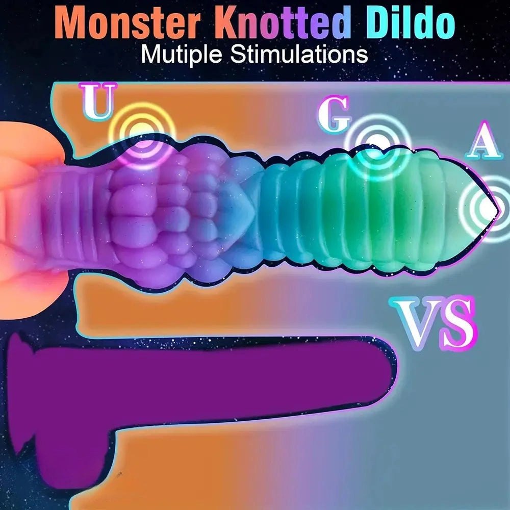 Teal purple orange fantasy knot silicone dildo, photo 7