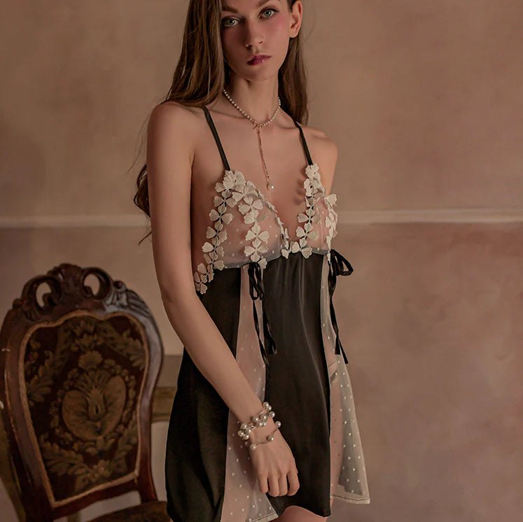 Backless floral lace satin babydoll, photo 4