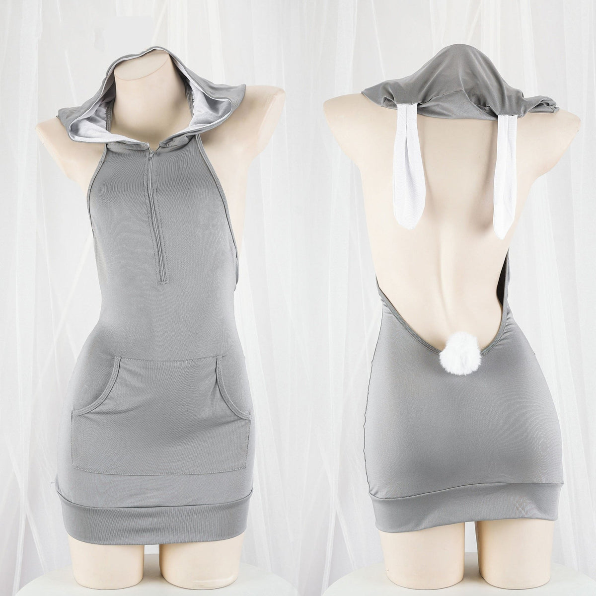 Backless hooded ribbed mini nightdress, photo 3