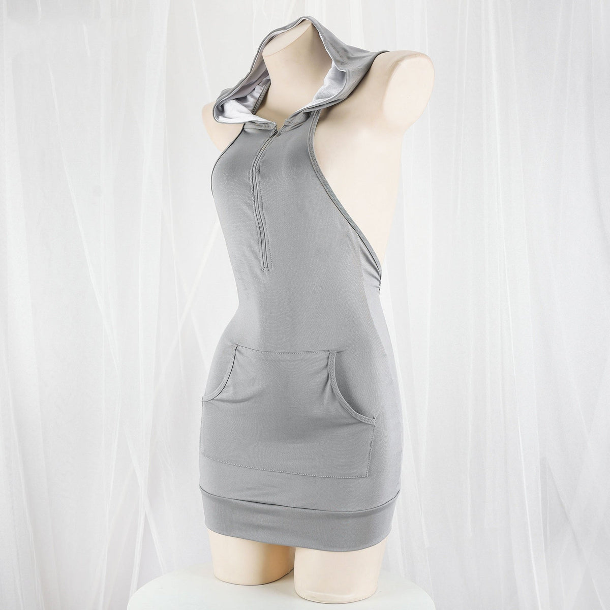 Backless hooded ribbed mini nightdress, photo 4