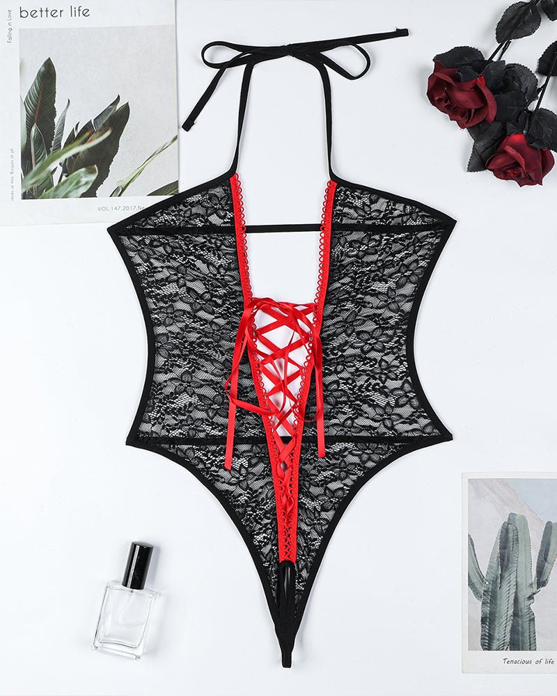 Backless lace up crotchless bodysuit, photo 7