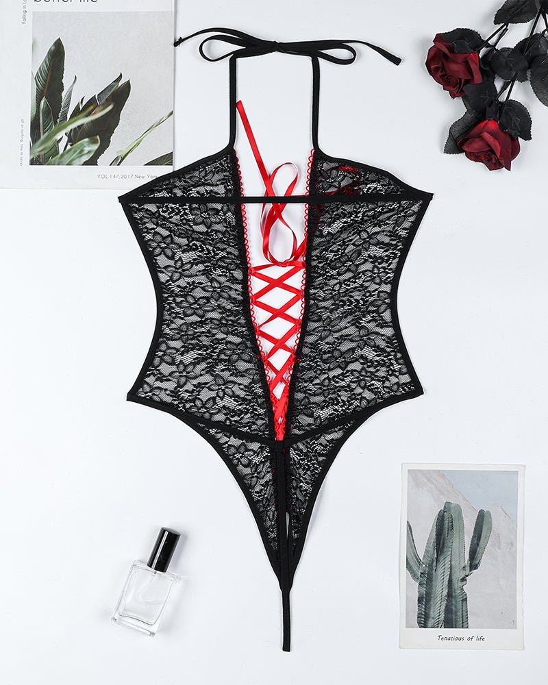 Backless lace up crotchless bodysuit, photo 8