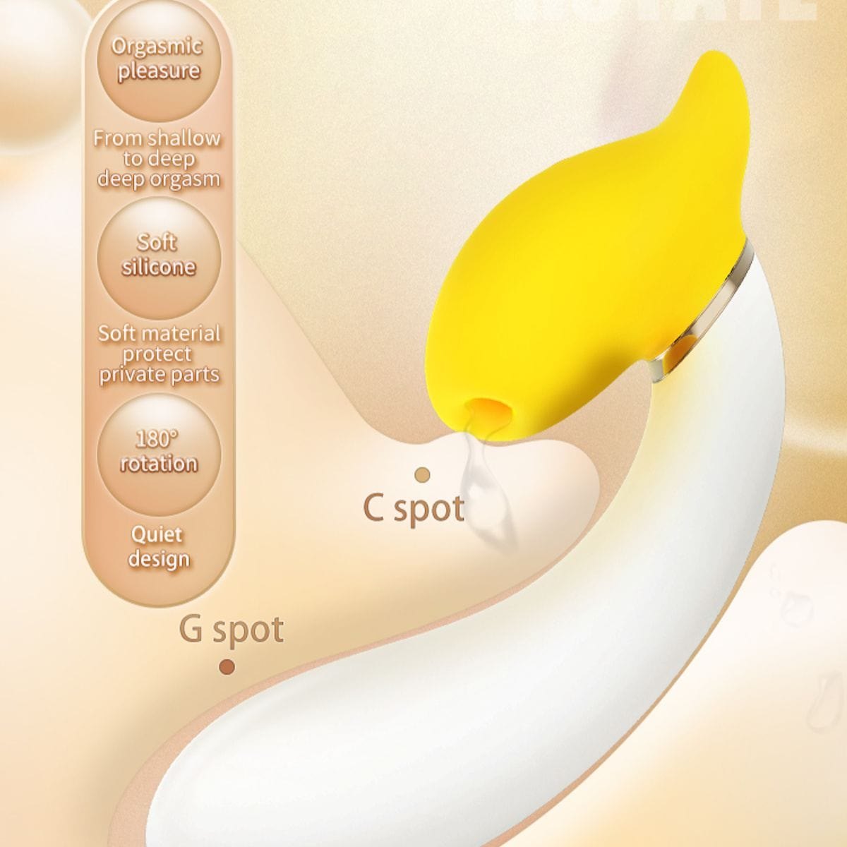Yellow and white banana shaped dual stim rabbit vibrator, photo 3