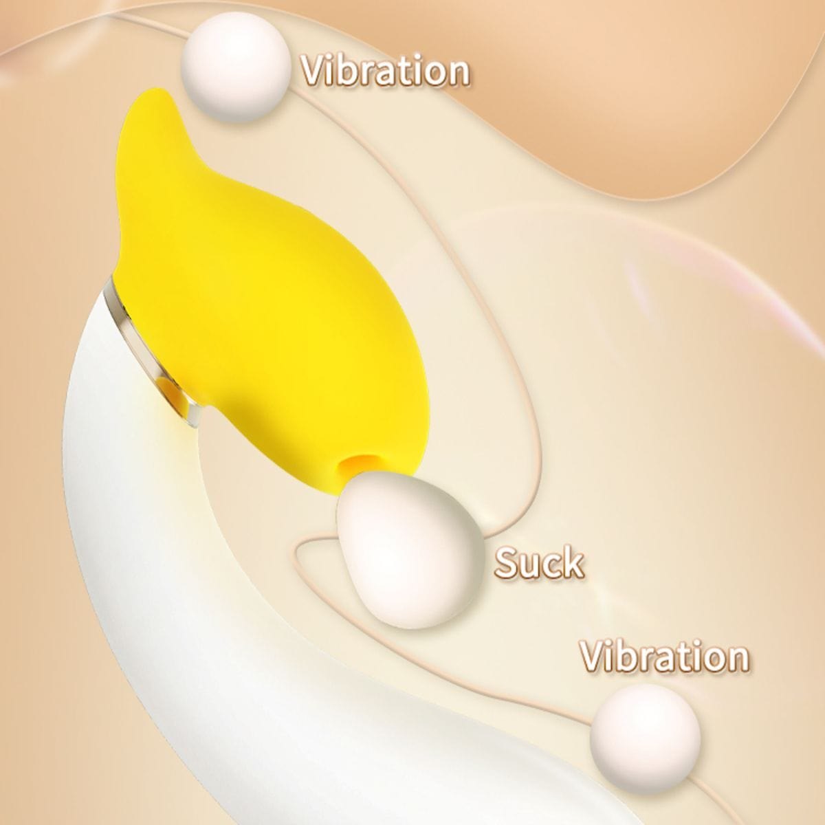 Yellow and white banana shaped dual stim rabbit vibrator, photo 4