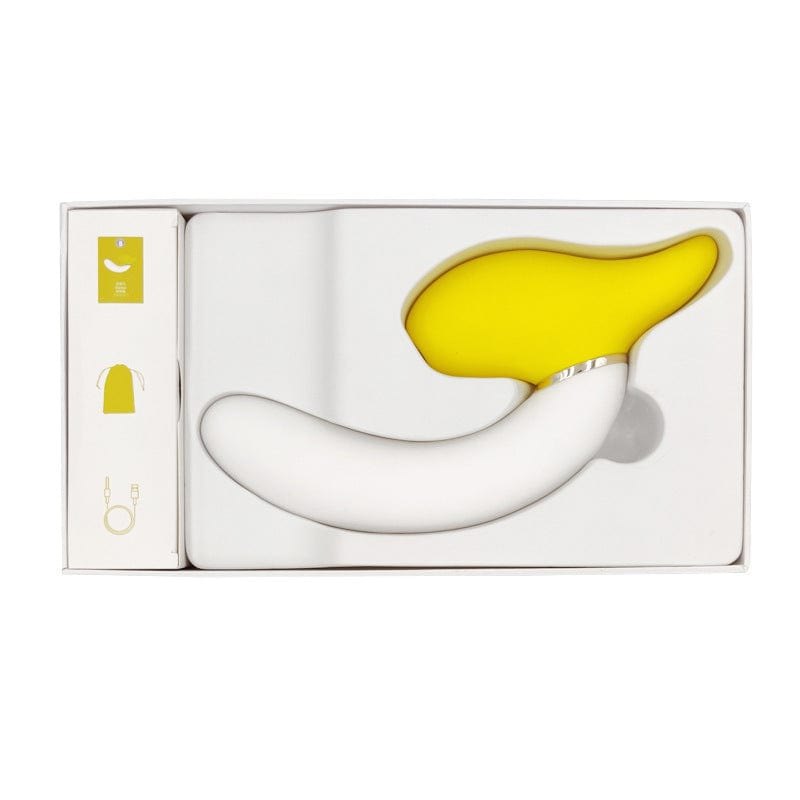 Yellow and white banana shaped dual stim rabbit vibrator, photo 6