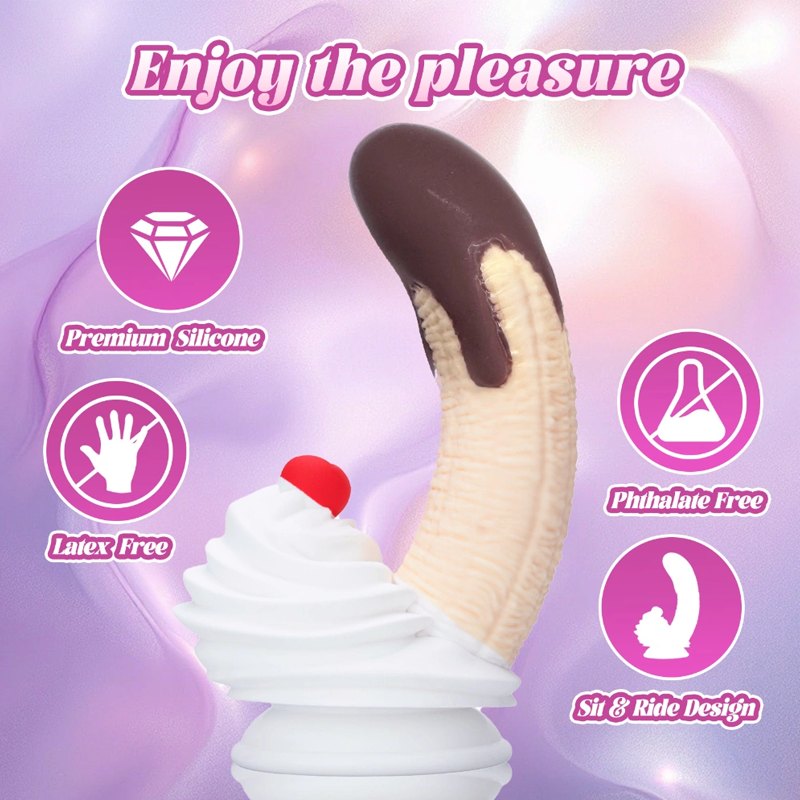 White and brown banana split silicone dildo, photo 3