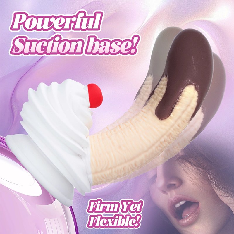 White and brown banana split silicone dildo, photo 7