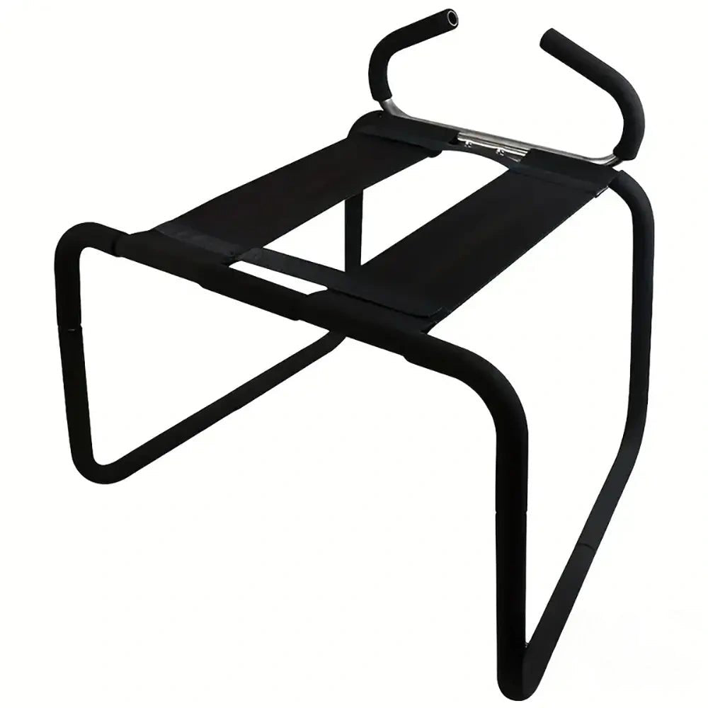 Black metal bdsm bench with cushioned armrests, photo 1