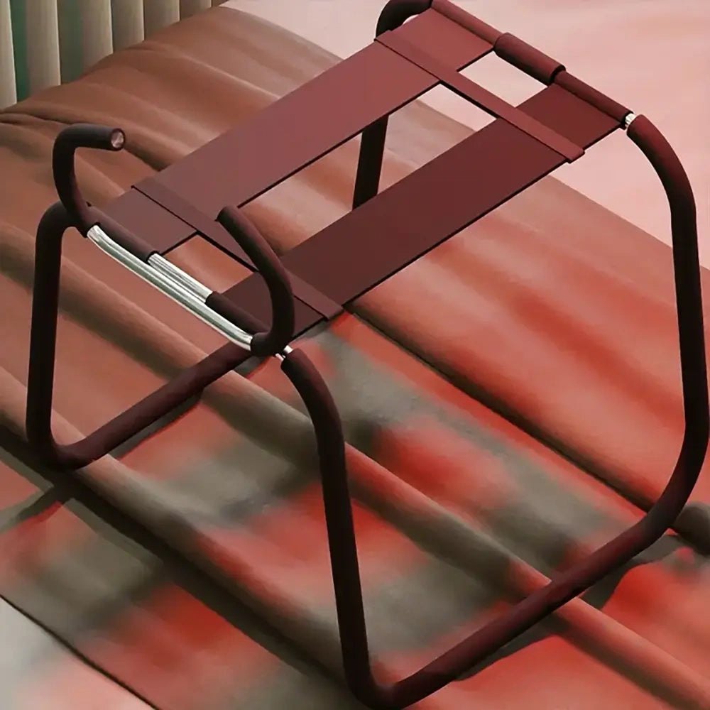 Black metal bdsm bench with cushioned armrests, photo 4