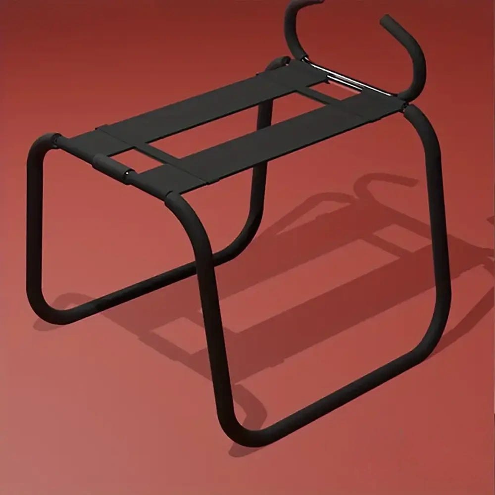 Black metal bdsm bench with cushioned armrests, photo 5