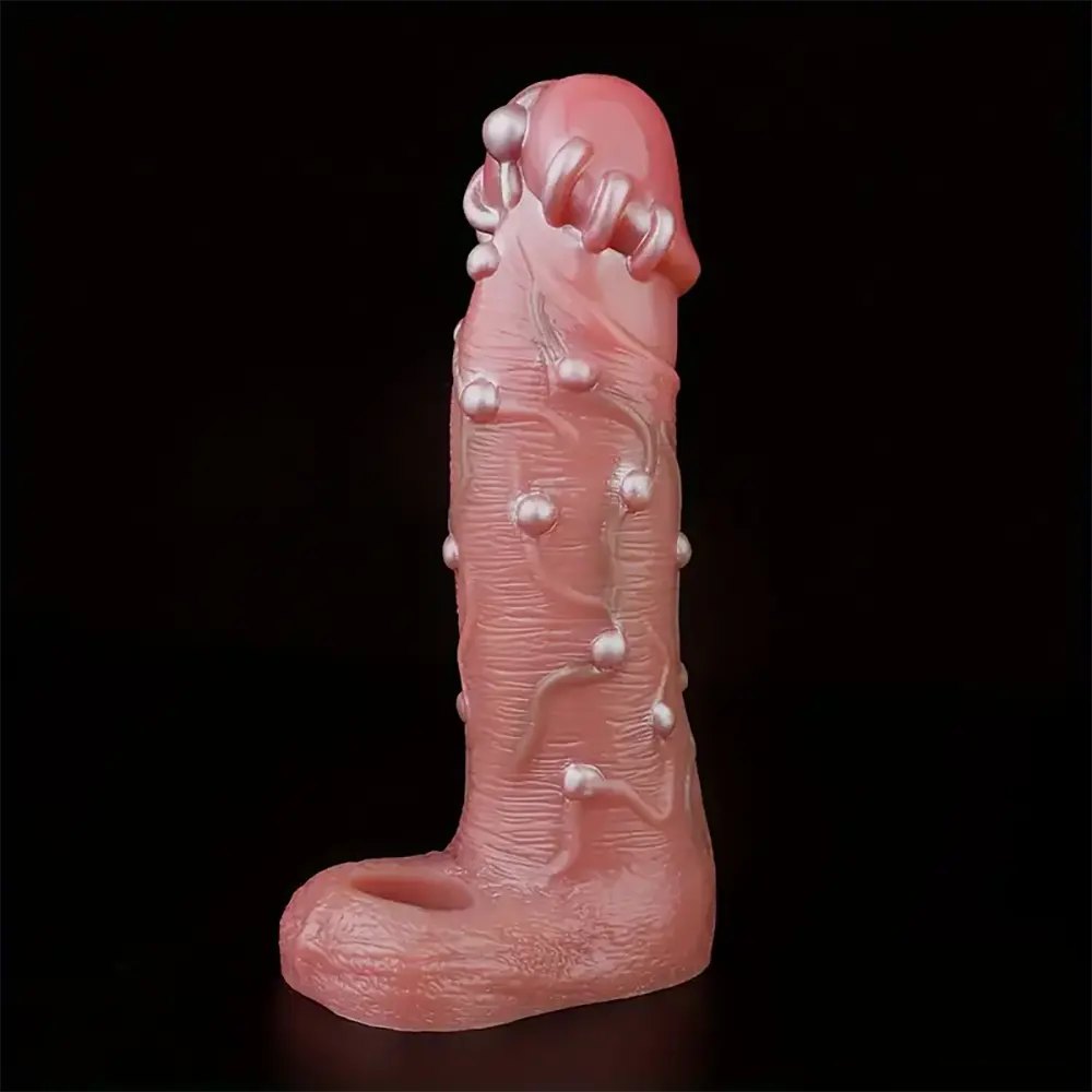 Flesh tone beaded silicone dildo sleeve, photo 1