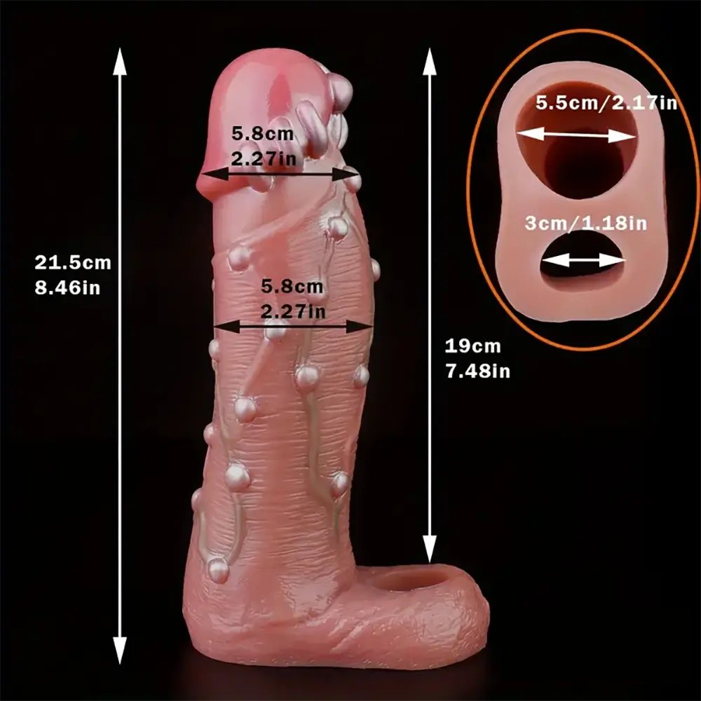 Flesh tone beaded silicone dildo sleeve, photo 13
