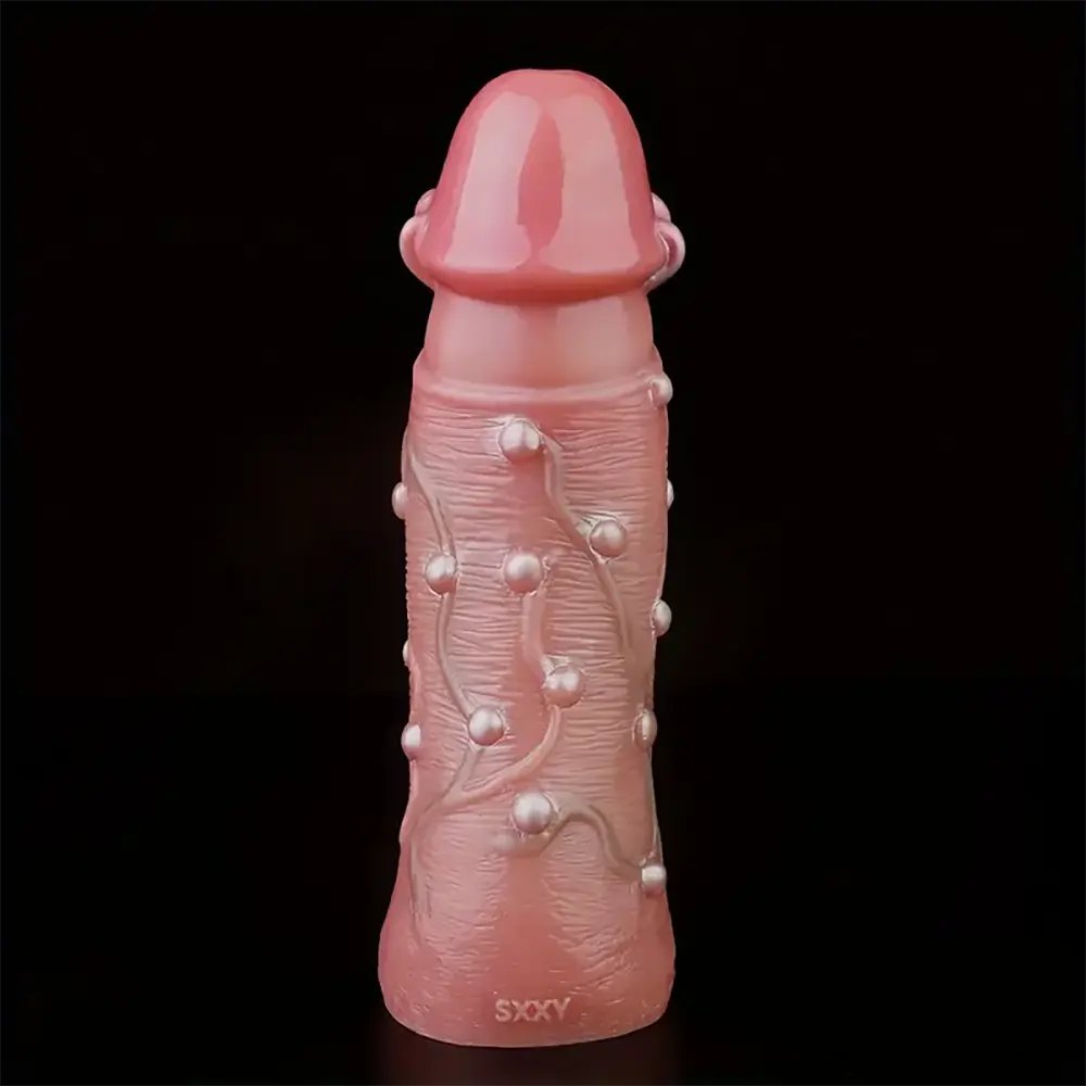 Flesh tone beaded silicone dildo sleeve, photo 2