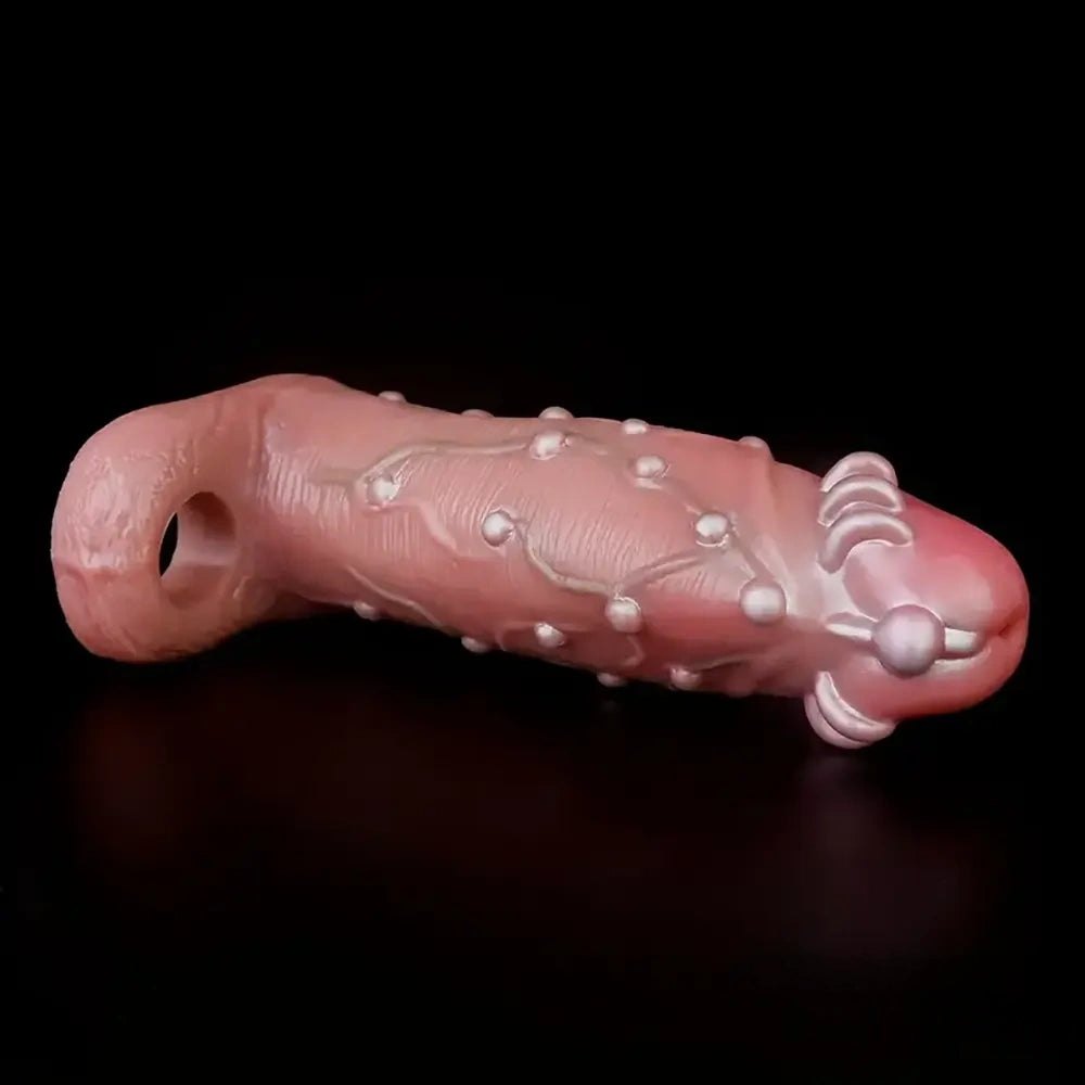 Flesh tone beaded silicone dildo sleeve, photo 4