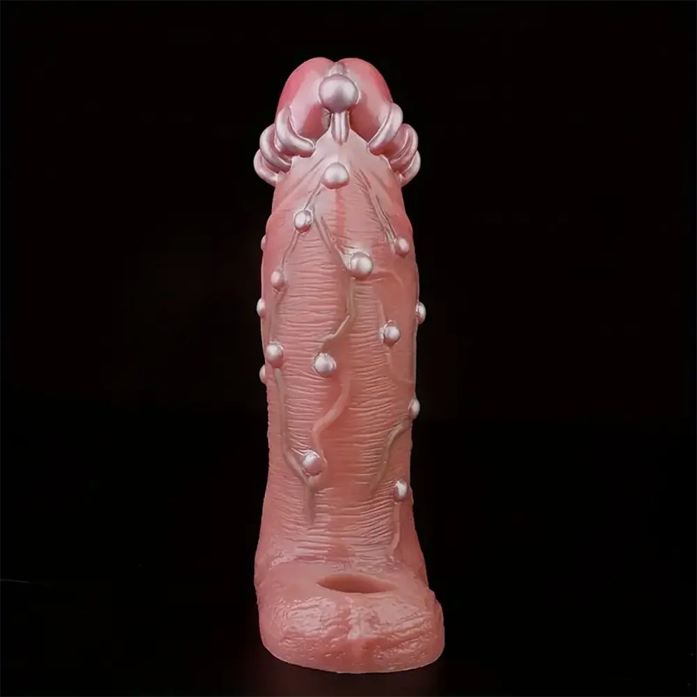 Flesh tone beaded silicone dildo sleeve, photo 6