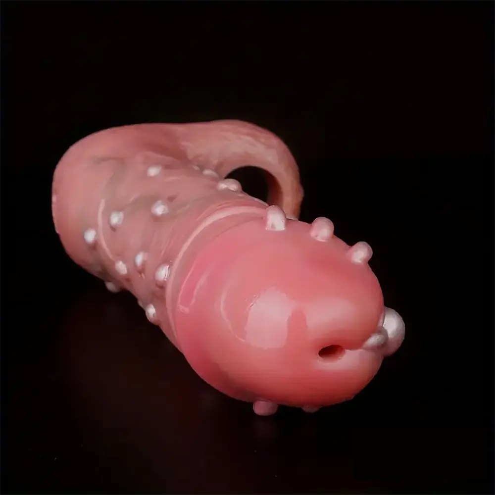 Flesh tone beaded silicone dildo sleeve, photo 9