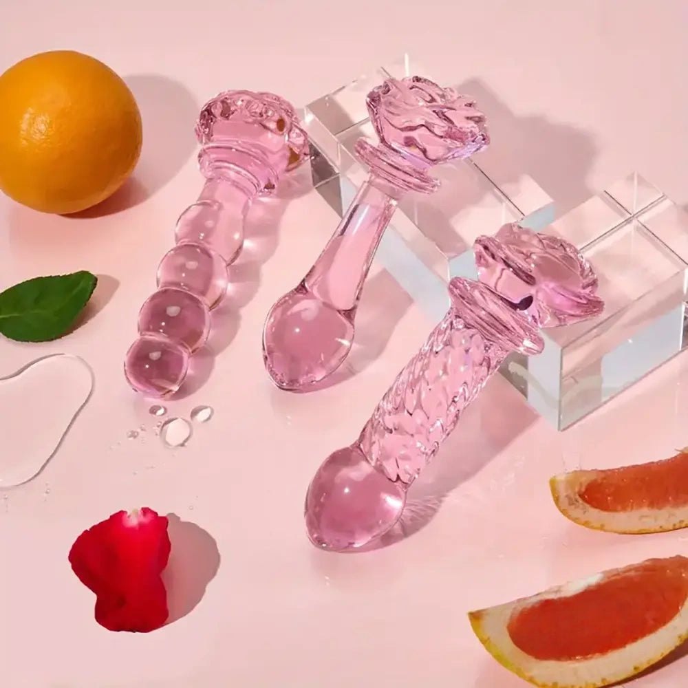 Beaded pink glass crystal dildo, photo 1
