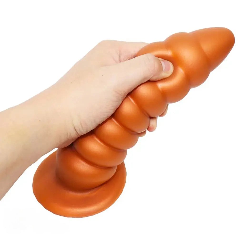 Ribbed silicone anal plug with suction cup base, photo 2