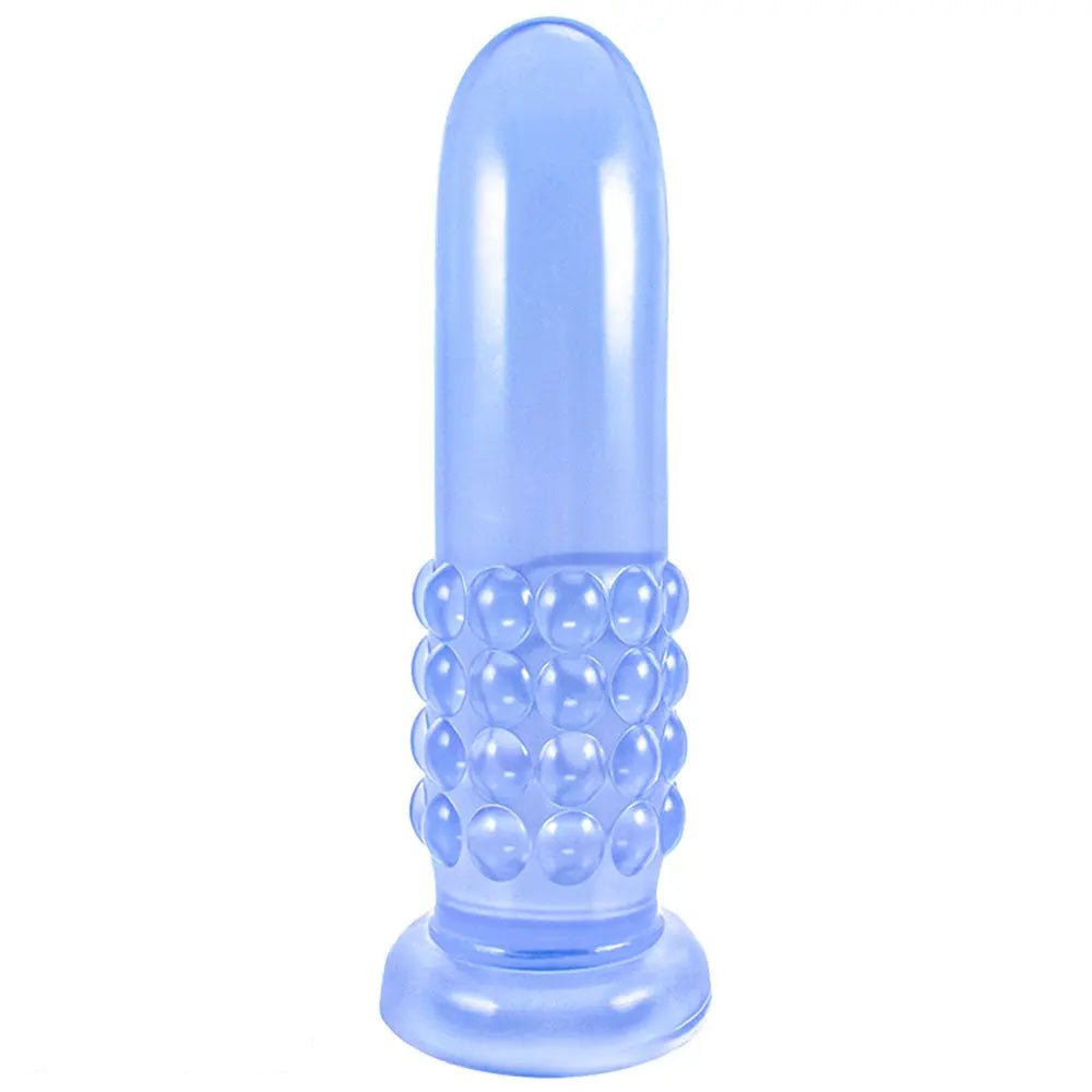 Blue beaded suction cup dildo