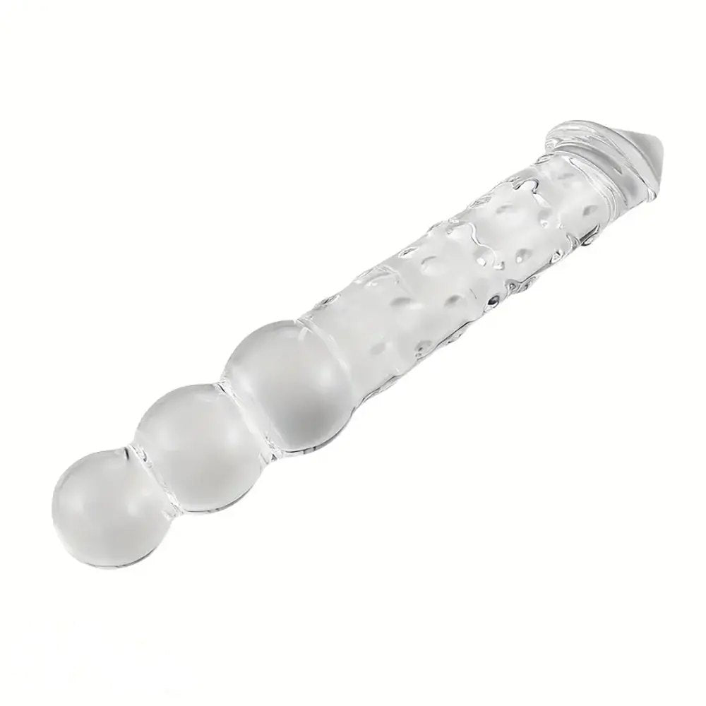 Clear ribbed beaded glass dildo, photo 2