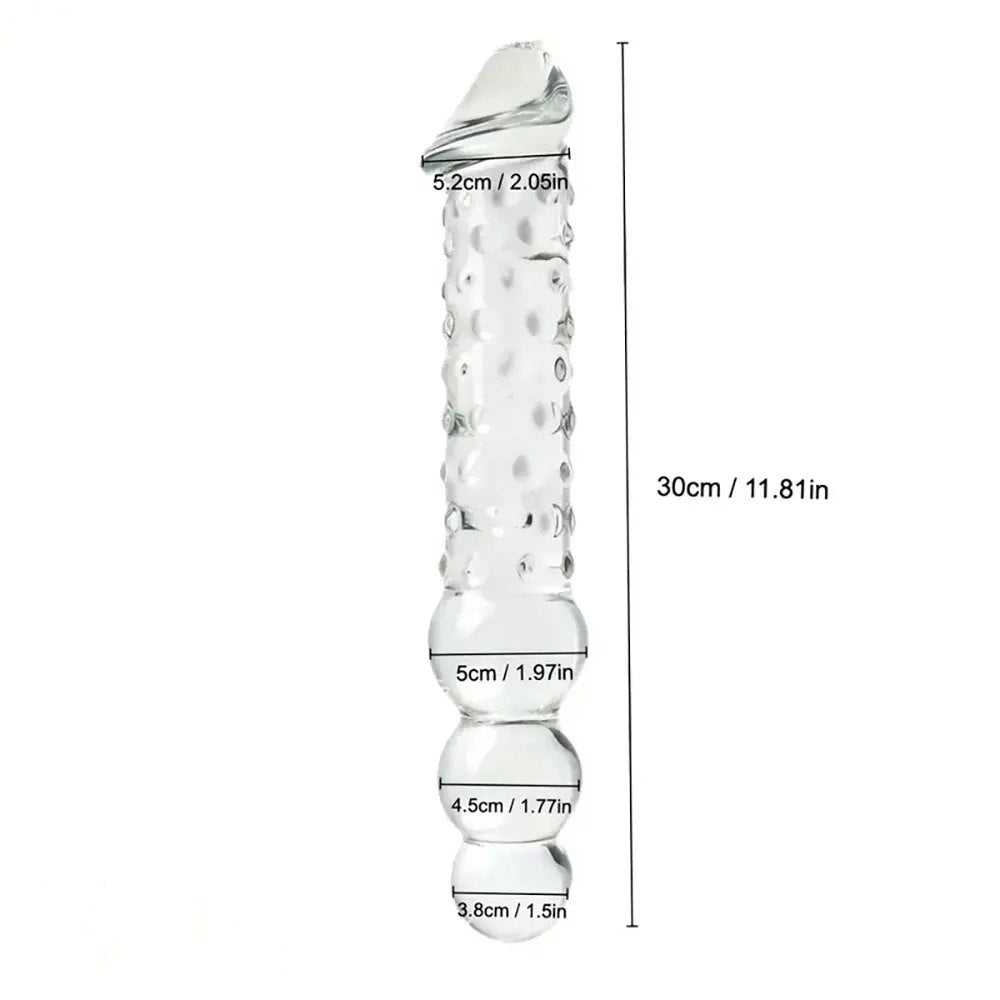 Clear ribbed beaded glass dildo, photo 3