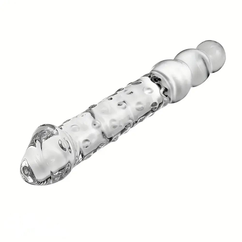 Clear ribbed beaded glass dildo, photo 4