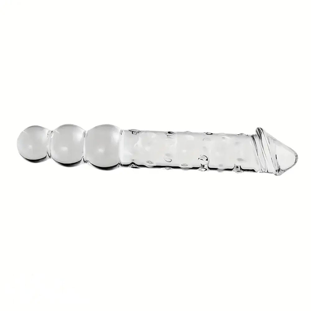 Clear ribbed beaded glass dildo, photo 5