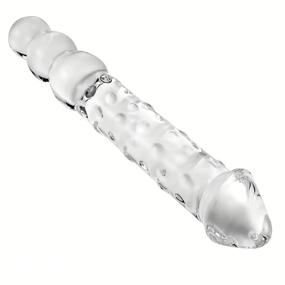 Clear ribbed beaded glass dildo, photo 6