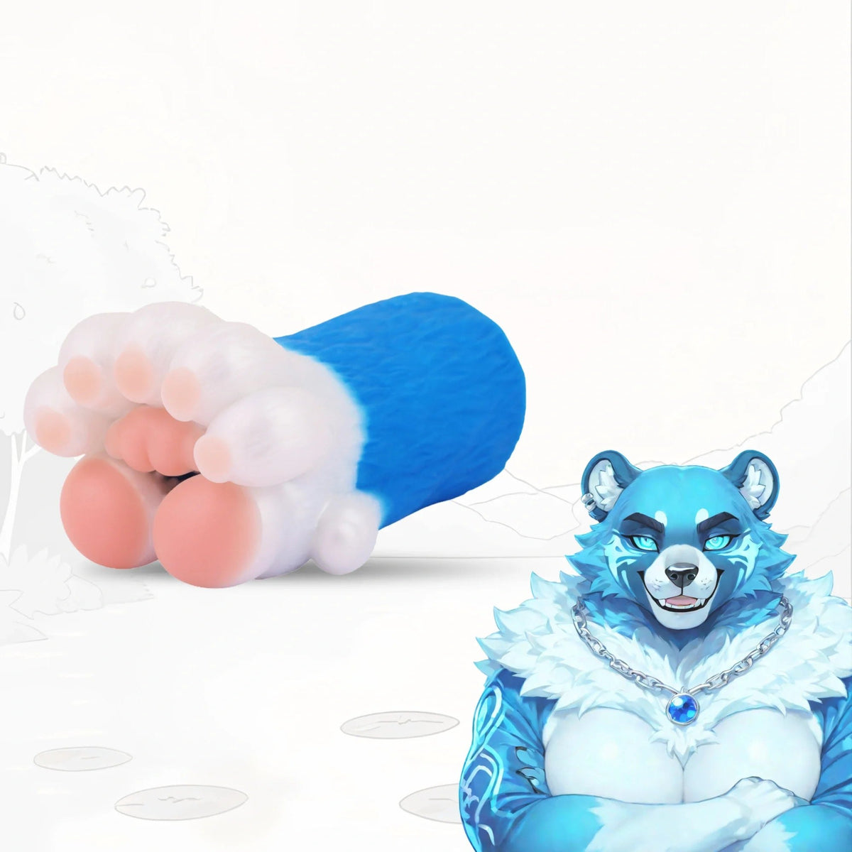 Electric blue bear paw masturbator with white fur, photo 1