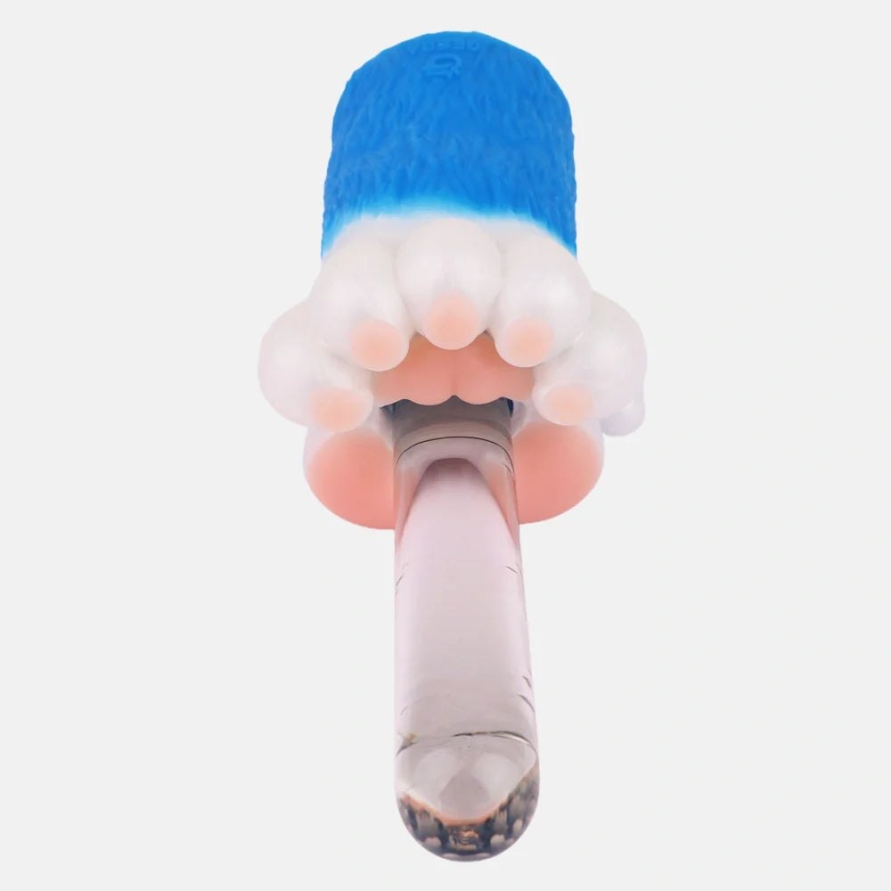 Electric blue bear paw masturbator with white fur, photo 10