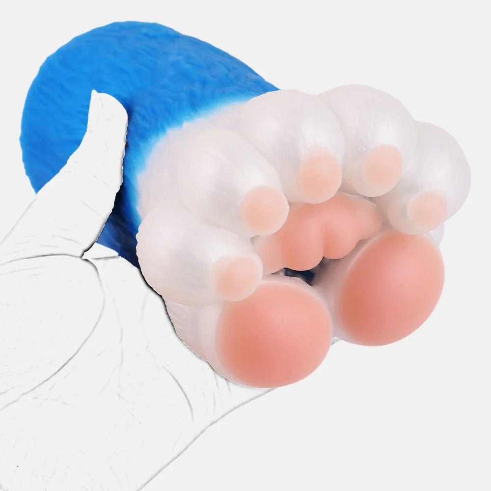 Electric blue bear paw masturbator with white fur, photo 11