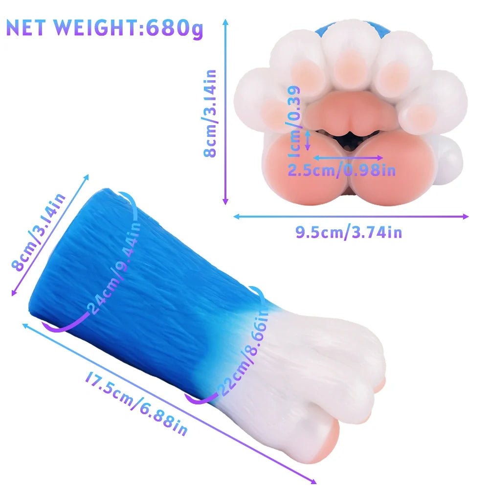 Electric blue bear paw masturbator with white fur, photo 13