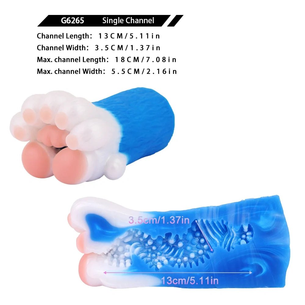 Electric blue bear paw masturbator with white fur, photo 14