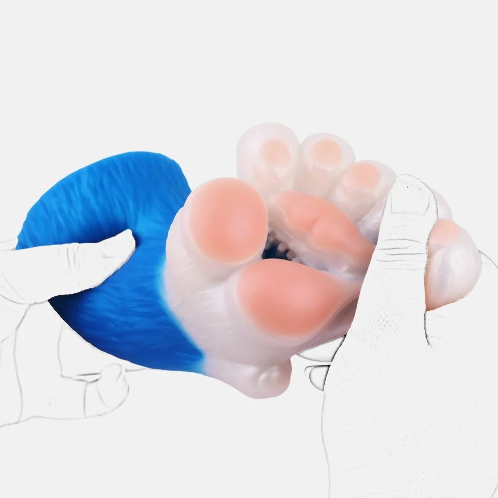 Electric blue bear paw masturbator with white fur, photo 4