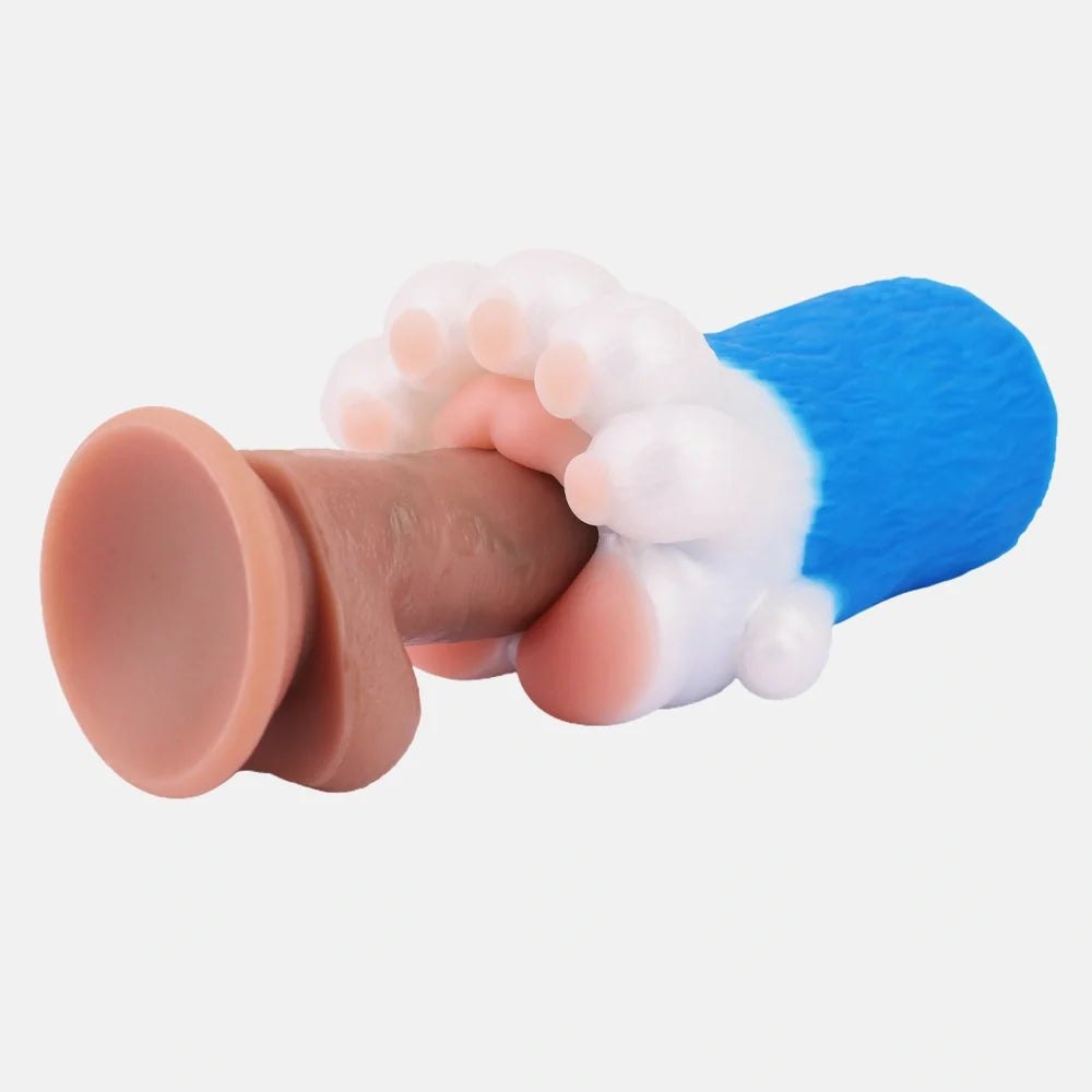 Electric blue bear paw masturbator with white fur, photo 6